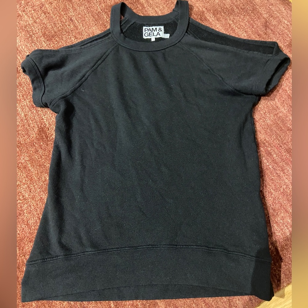 Pam and gela short sleeve, cold shoulder sweatshirt
